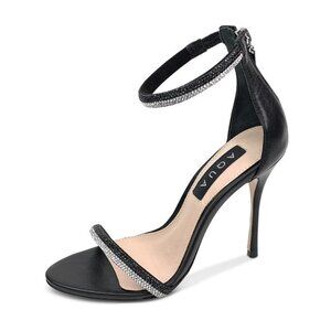 Aqua Olivia Ankle Strap Embellished Black Leather High Heel Sandals Size 8.5